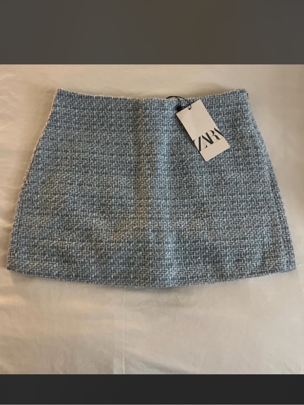 NWT Zara baby blue tweed boucle knit fall mini skirt skort medium